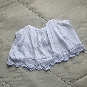 FASHION NOVA White Crop Top Strapless Zip Up Back Crochet Flutter